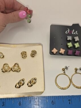 Dots Multi-Color Stud Earring Set with Gold Hoop Accents